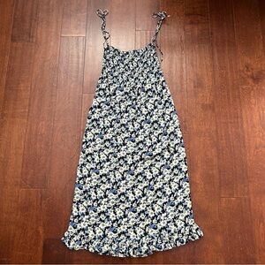 Motel Floral Print Midi Dress with Tie Straps and Bottom Ruffle, Size Small